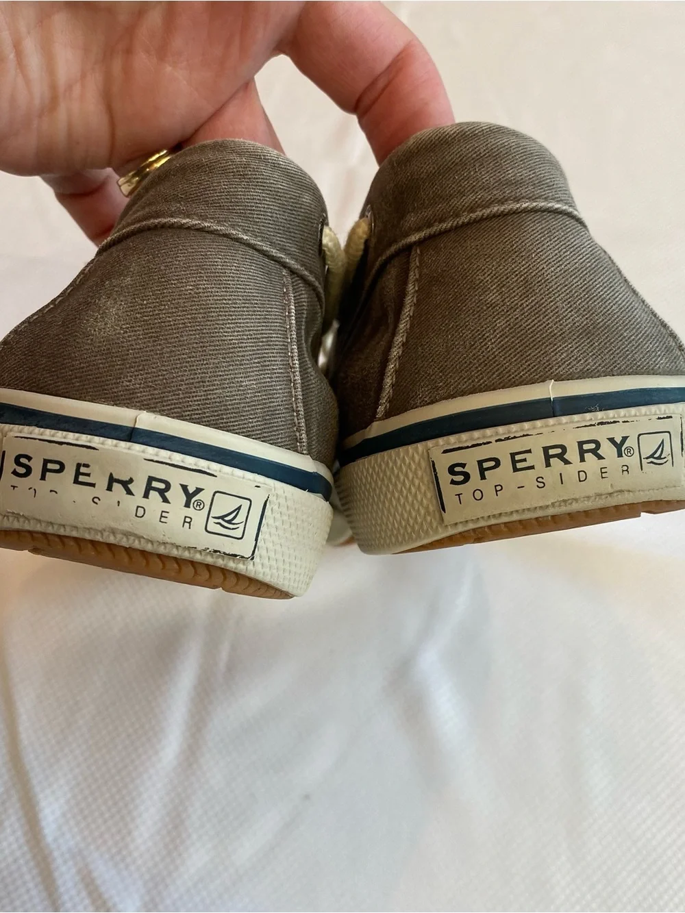 Sperry Men's Grey Canvas Boat Shoes with Cream Laces size 10.5